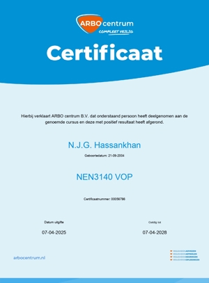 Certificaat N.J.G. Hassankhan 00056786 Vop Page 0001