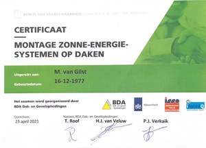 Certificaat Montage Zonne Energiesystemen